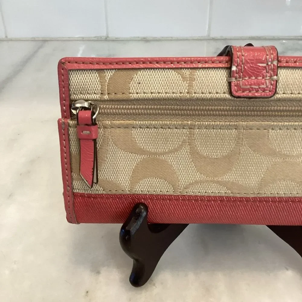 Coach Wallet Canvas Jacquard Signature Logo Slim Snap Wallet
